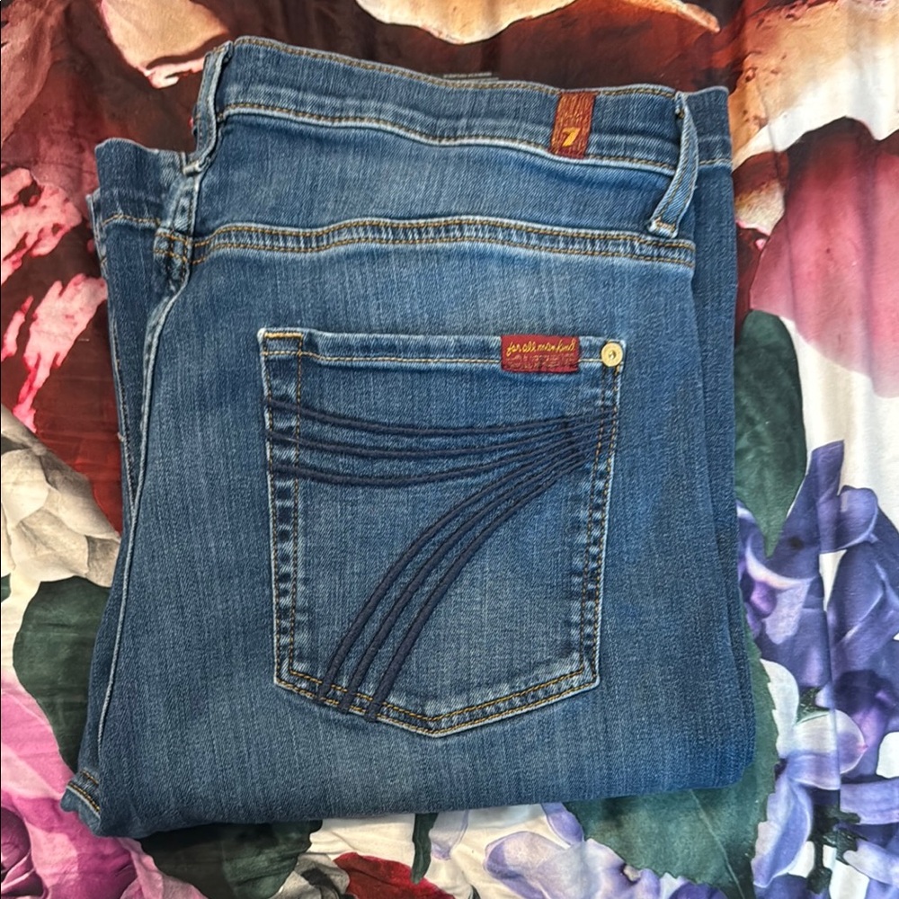 7 For All Mankind Blue Dojo Jeans with Unique Stitching